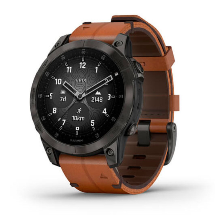 Garmin Epix (Gen 2) Sapphire Black Titanium with Chestnut Leather Band (010-02582-30)
