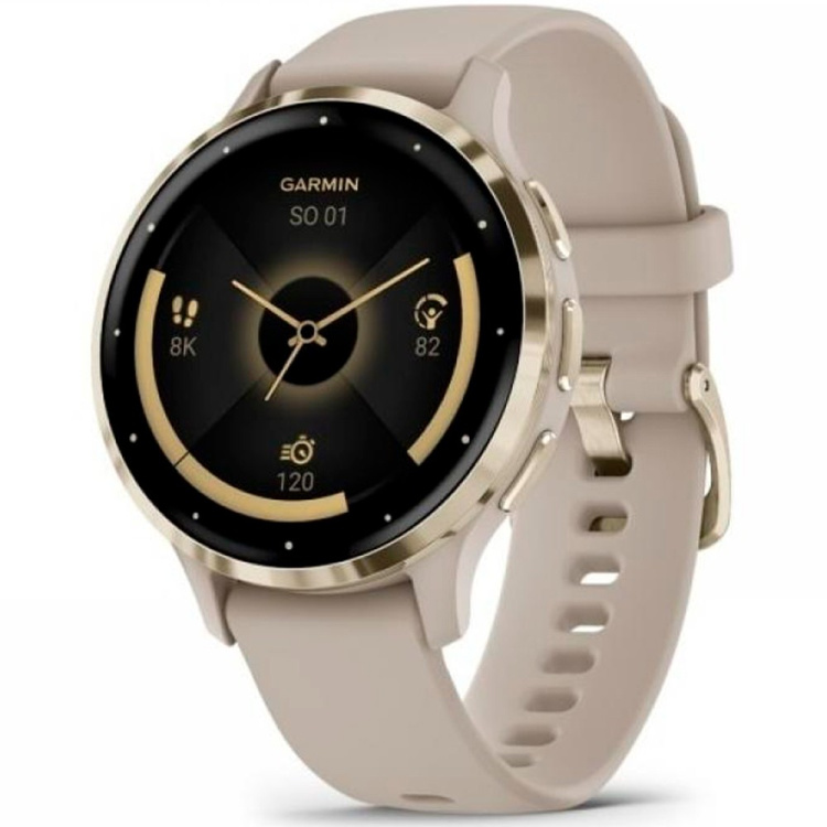 Garmin Venu 3S Soft Gold Stainless Steel Bezel with French Gray Case and Silicone Band (010-02785-02)