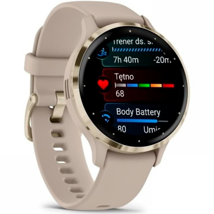 Garmin Venu 3S Soft Gold Stainless Steel Bezel with French Gray Case and Silicone Band (010-02785-02)