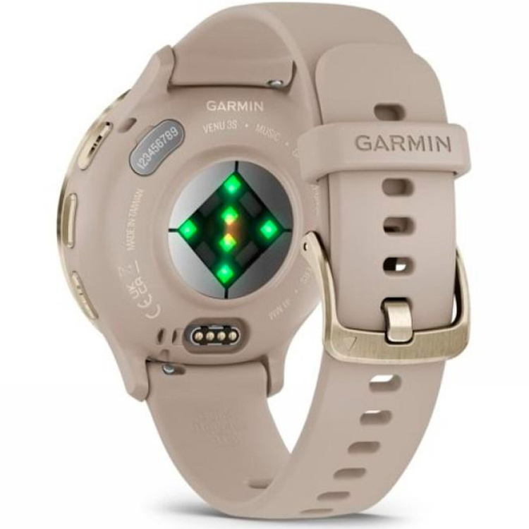 Garmin Venu 3S Soft Gold Stainless Steel Bezel with French Gray Case and Silicone Band (010-02785-02)