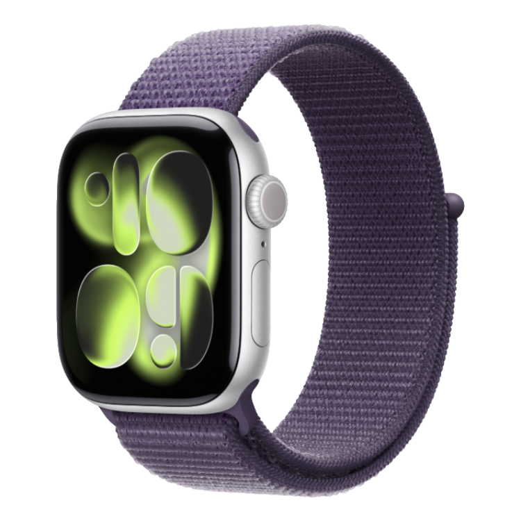 Apple Watch Series 11 GPS, 46mm Silver Aluminum Case with Purple Fog Sport Loop