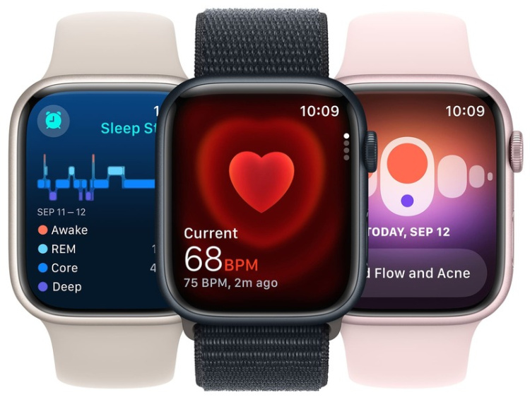 Apple Watch Series 9 41mm GPS Silver Aluminum Case with Storm Blue Sport Band (M/L) (MR913) бу