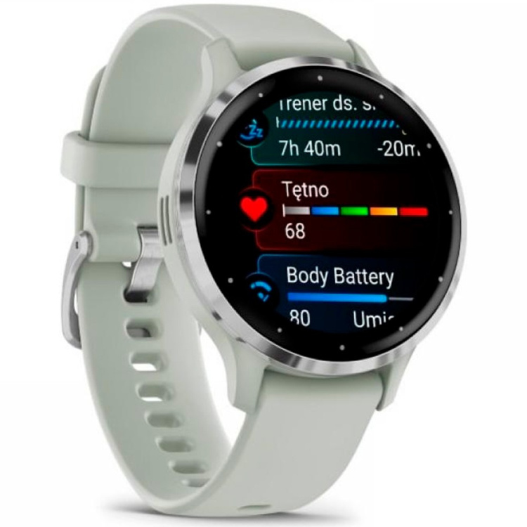 Garmin Venu 3S Silver Stainless Steel Bezel with Sage Gray Case and Silicone Band (010-02785-01)