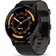 Garmin Venu 3 Slate Stainless Steel Bezel with Black Case and Black Leather Band (010-02784-52)