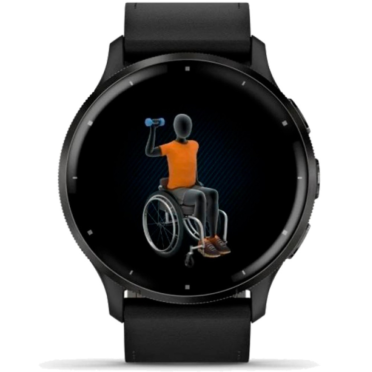 Garmin Venu 3 Slate Stainless Steel Bezel with Black Case and Black Leather Band (010-02784-52)