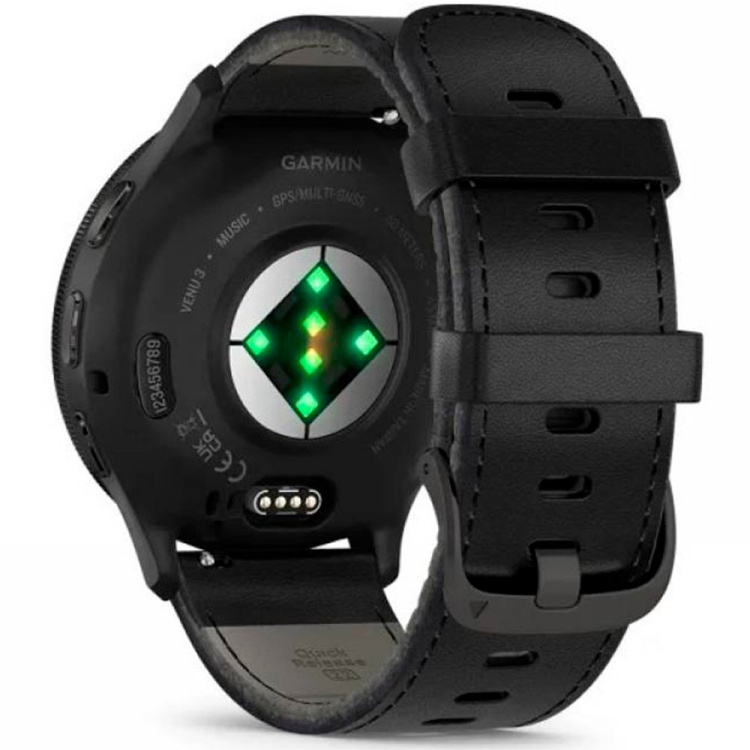 Garmin Venu 3 Slate Stainless Steel Bezel with Black Case and Black Leather Band (010-02784-52)
