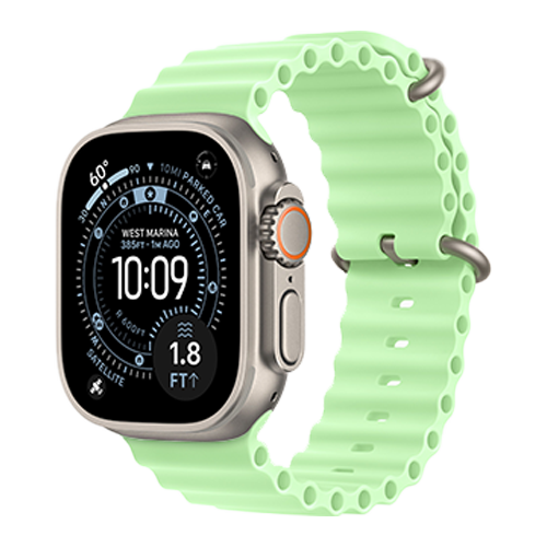Apple Watch Ultra 3 GPS + Cellular, 49mm Natural Titanium Case with Neon Green Ocean Band