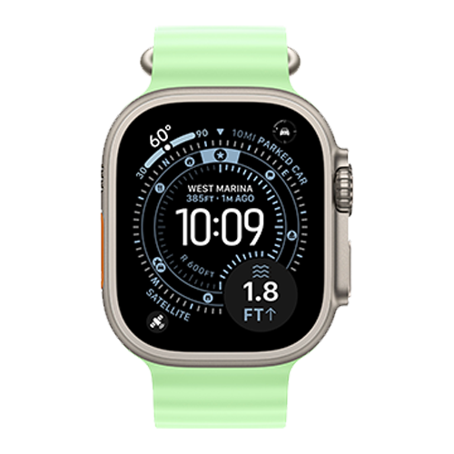 Apple Watch Ultra 3 GPS + Cellular, 49mm Natural Titanium Case with Neon Green Ocean Band