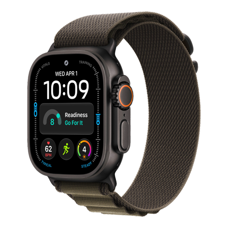 Apple Watch Ultra 4 GPS + LTE 49mm Black Titanium Case with Dark Olive Alpine Loop - Medium