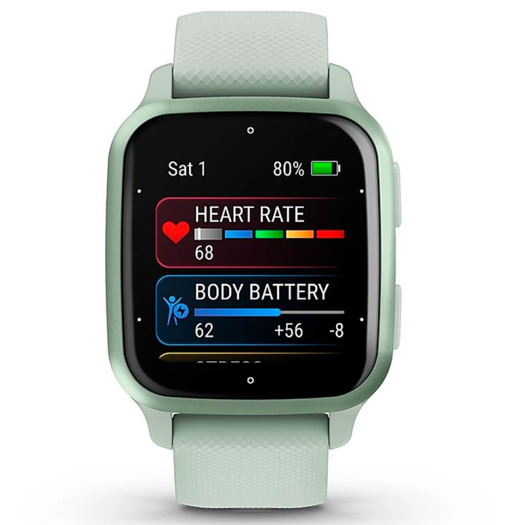 Garmin Venu Sq 2 Metallic Mint Aluminum Bezel with Cool Mint Case and Silicone Band (010-02701-02/12)