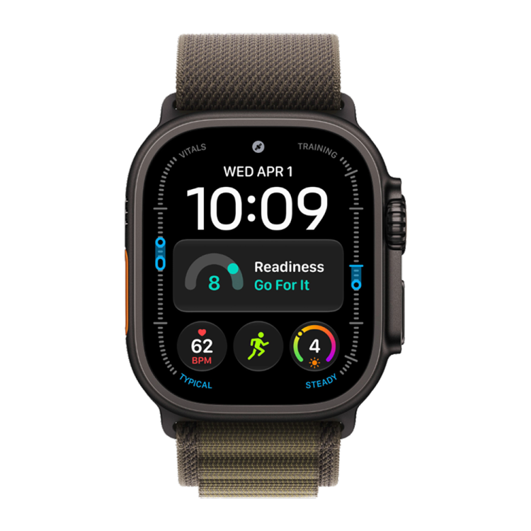 Apple Watch Ultra 4 GPS + LTE 49mm Black Titanium Case with Dark Olive Alpine Loop - Large