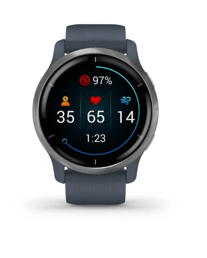 Garmin Venu 2 Silver Stainless Steel Bezel with Granite Blue Case and Silicone Band (010-02430-10/00)