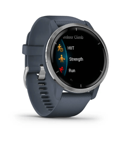 Garmin Venu 2 Silver Stainless Steel Bezel with Granite Blue Case and Silicone Band (010-02430-10/00)