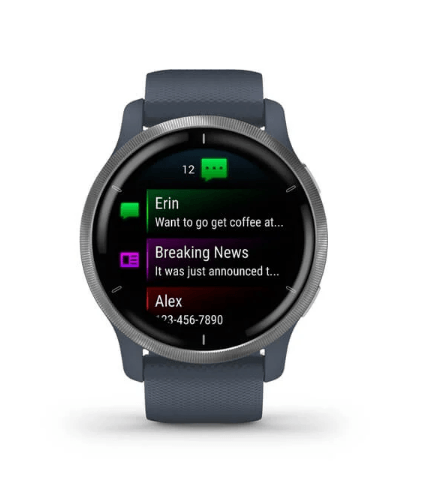 Garmin Venu 2 Silver Stainless Steel Bezel with Granite Blue Case and Silicone Band (010-02430-10/00)