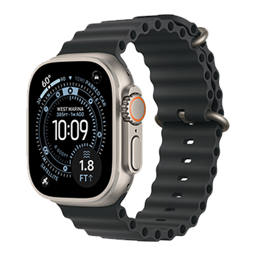 Apple Watch Ultra 3 GPS + Cellular, 49mm Natural Titanium Case with Black Ocean Band