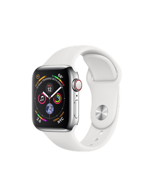 Apple Watch Series 4 GPS + Cellular 40mm Stainless Steel Case with White Sport Band (MTUL2)