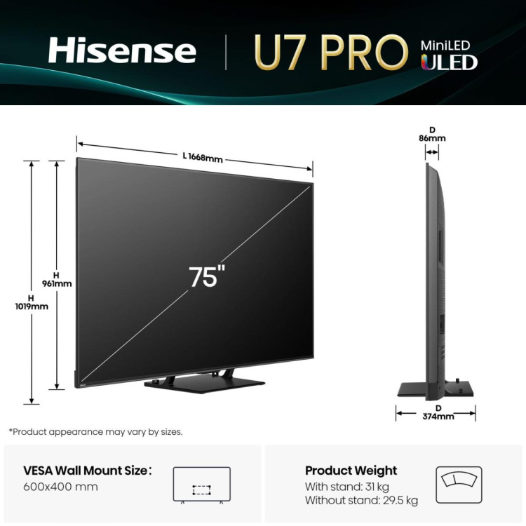 Телевізор 75 Hisense 75U7Q PRO (UA)