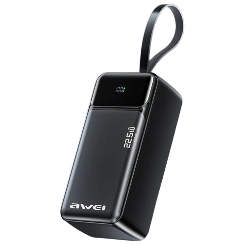 Зарядний пристрій Power Bank AWEI PA-105 40000mAh 22.5W PD 2xUSB-C 2xUSB-A (Black) (6954284029520)