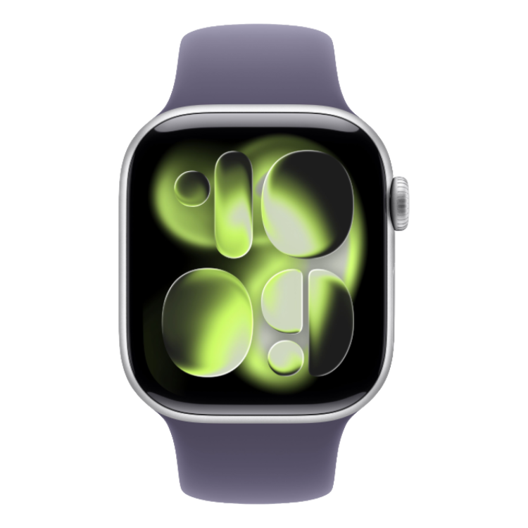 Apple Watch Series 11 GPS, 42mm Silver Aluminum Case with Purple Fog Sport Band - M/L (MEU74) бу