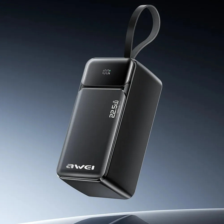 Зарядний пристрій Power Bank AWEI PA-106 50000mAh 22.5W PD 3xUSB-C (Black) (6954284029537)