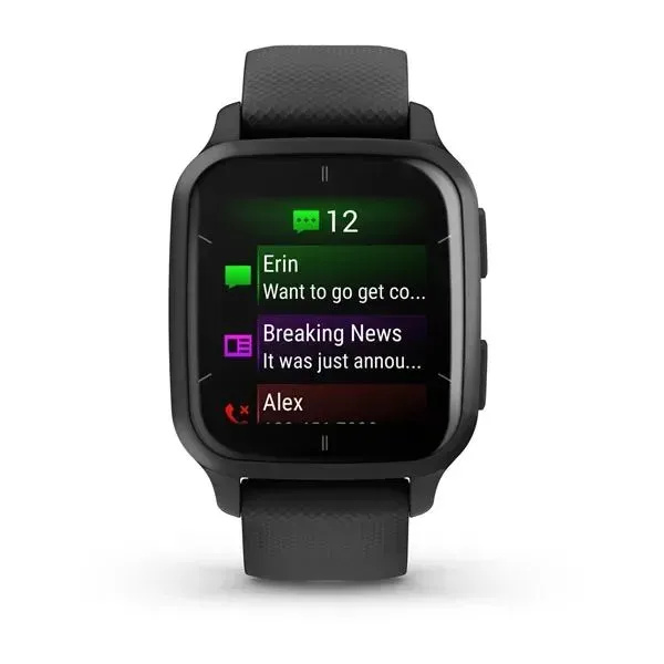 Garmin Venu Sq 2 Music Edition Slate Aluminum Bezel with Black Case and Silicone Band (010-02700-00/10)
