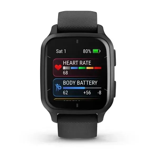 Garmin Venu Sq 2 Music Edition Slate Aluminum Bezel with Black Case and Silicone Band (010-02700-00/10)
