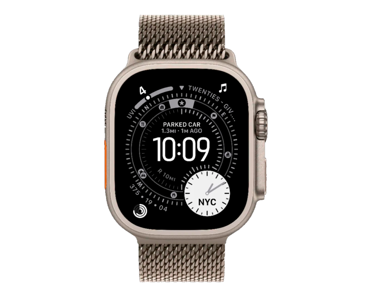 Apple Watch Ultra 3 GPS + Cellular, 49mm Natural Titanium Case with Natural Titanium Milanese Loop - Small (MEWW4)