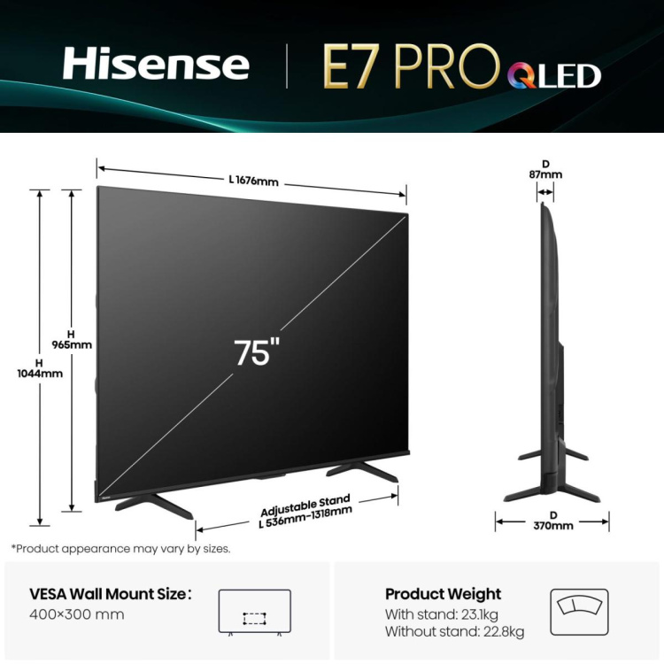 Телевізор Hisense 75 75E7Q PRO (UA)