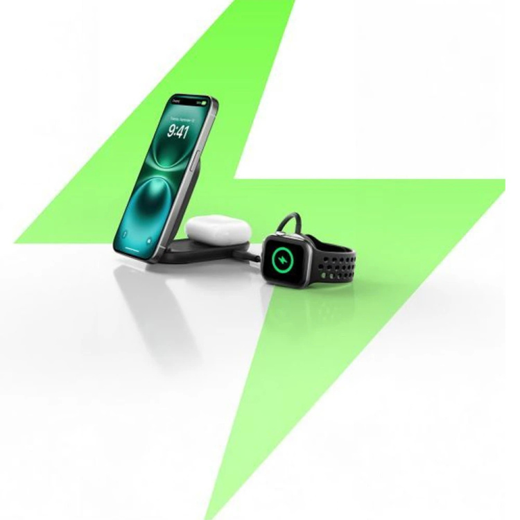Безпровідна зарядка Belkin 2в1 UltraCharge Foldable Magnetic Charging 25Вт Black (WIZ039kqBK)