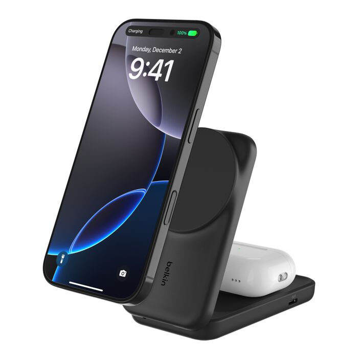 Безпровідна зарядка Belkin 2в1 UltraCharge Foldable Magnetic Charging 25Вт Black (WIZ039kqBK)