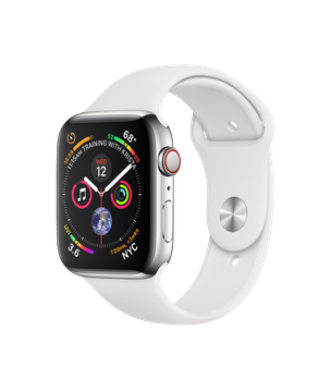 Apple Watch Series 4 GPS + Cellular 44mm Stainless Steel Case with White Sport Band (MTV22)