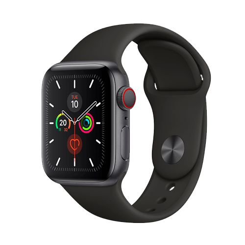 Apple Watch Series 5 GPS + Cellular 40mm Space Gray Aluminum Case with Black Sport Band (MWWQ2)