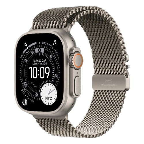 Apple Watch Ultra 3 GPS + Cellular, 49mm Natural Titanium Case with Natural Titanium Milanese Loop - Large (MF0E4)