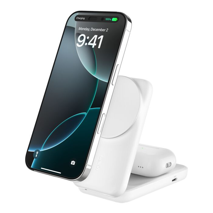 Безпровідна зарядка Belkin 2в1 UltraCharge Foldable Magnetic Charging 25Вт White (WIZ039kqWH)