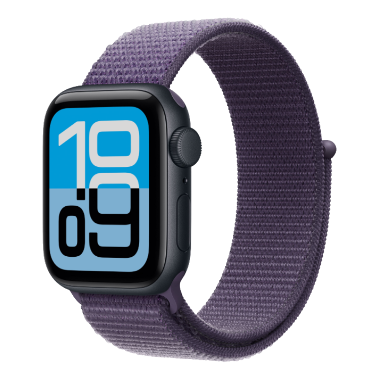 Apple Watch SE 3 GPS, 40mm Midnight Aluminum Case with Purple Fog Sport Loop