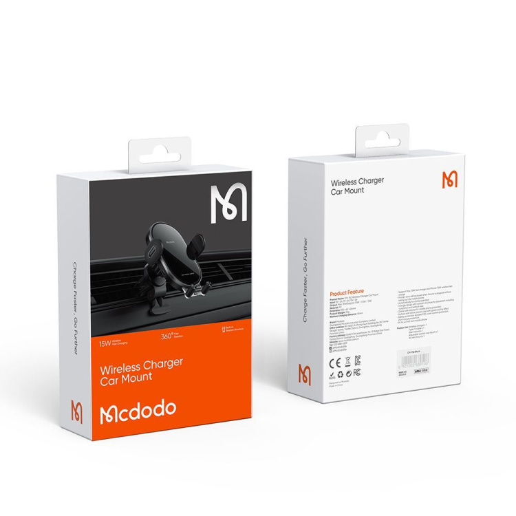 Автотримач з бездротовою зарядкою McDodo CH-7620 Space 15w Series (Black)
