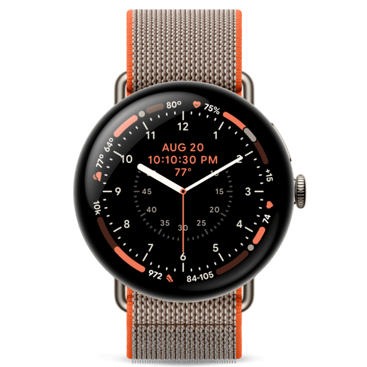 Смарт-часы Google Pixel Watch 5 45mm LTE Satin Pyrite Aluminum Case / Rye Performance Loop Band