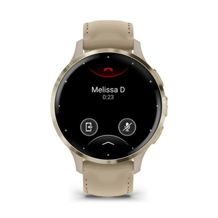 Garmin Venu 3S Soft Gold Stainless Steel Bezel with French Gray Case and Leather Band (010-02785-55)
