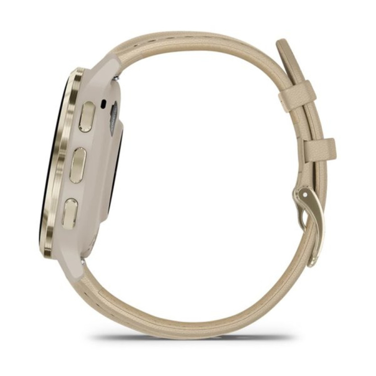 Garmin Venu 3S Soft Gold Stainless Steel Bezel with French Gray Case and Leather Band (010-02785-55)