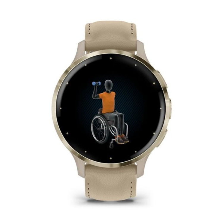 Garmin Venu 3S Soft Gold Stainless Steel Bezel with French Gray Case and Leather Band (010-02785-55)