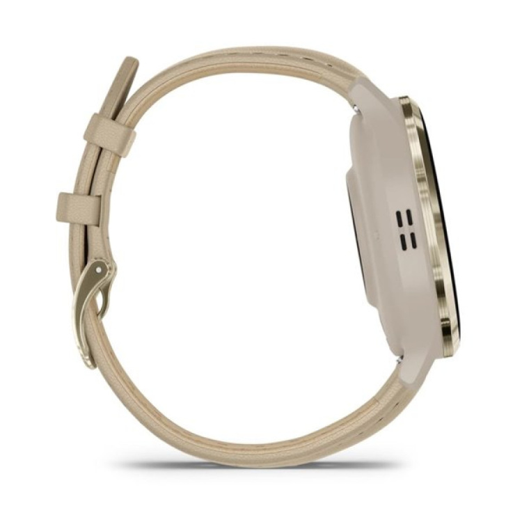 Garmin Venu 3S Soft Gold Stainless Steel Bezel with French Gray Case and Leather Band (010-02785-55)