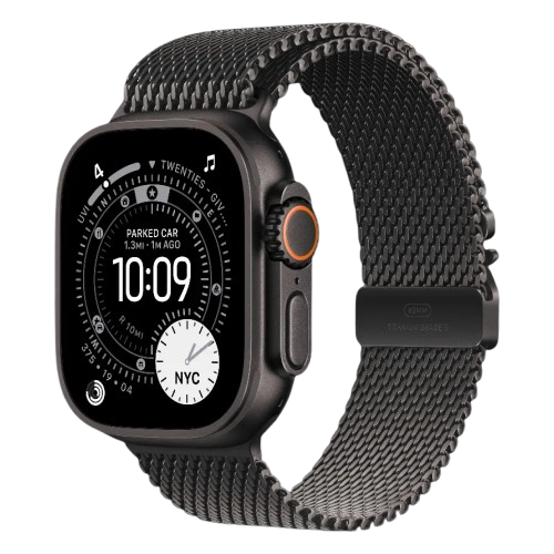 Apple Watch Ultra 3 GPS + Cellular, 49mm Black Titanium Case with Black Titanium Milanese Loop - Large (MF1T4)