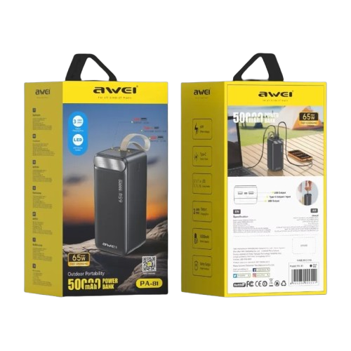Зарядний пристрій Power Bank AWEI PA-81 50000mAh 65W PD 2xUSB-A/USB-C (Black) (6954284029551)