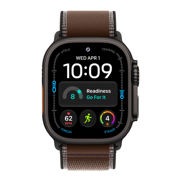 Apple Watch Ultra 4 GPS + LTE, 49mm Black Titanium Case with Dark Umber Trail Loop - S/M