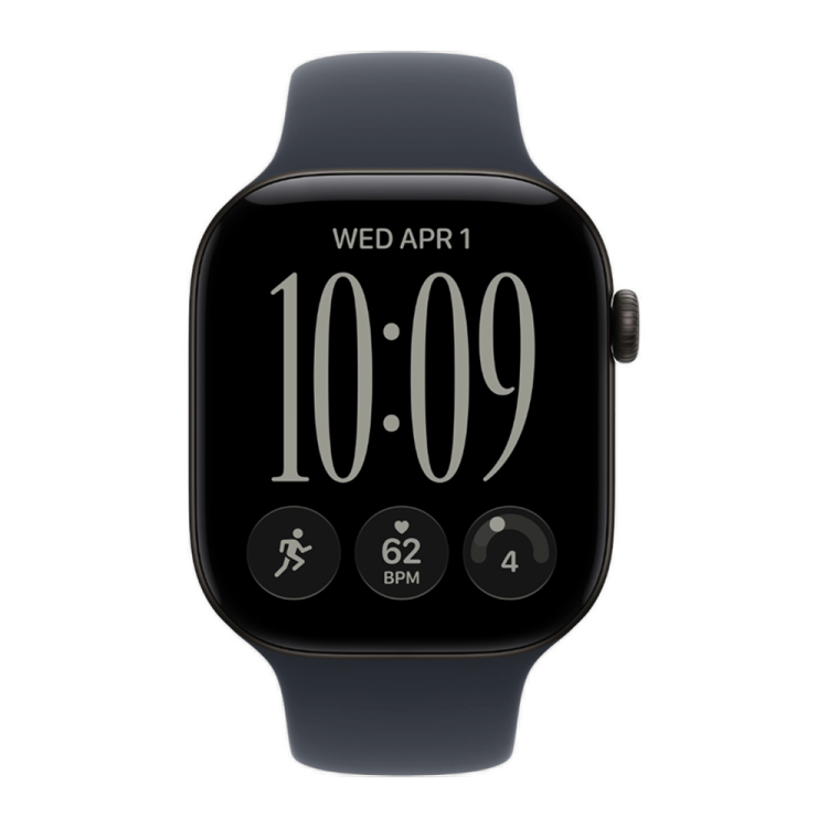 Apple Watch Series 12 GPS 46mm Black Aluminum Case with Navy Blue Sport Band - S/M