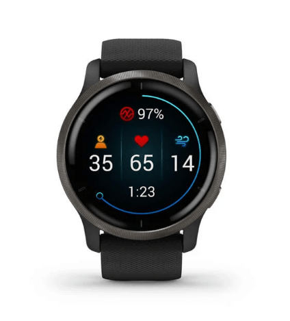 Garmin Venu 2 Slate Stainless Steel Bezel with Black Case and Silicone Band (010-02430-11/01)