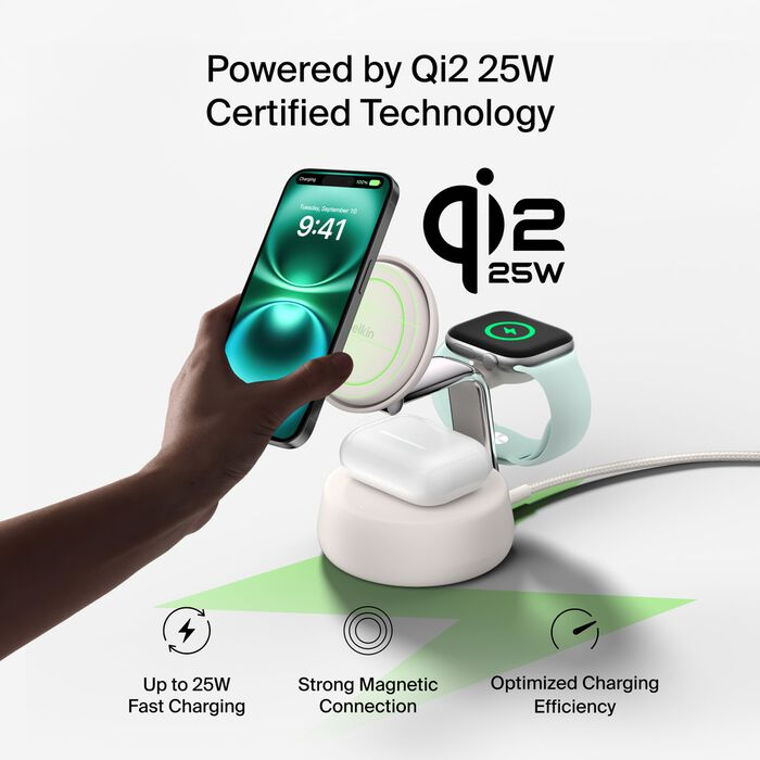 Безпровідна зарядка Belkin 3в1 UltraCharge Pro Magnetic Charging 25Вт Dock Sand (WIZ040kqSD)