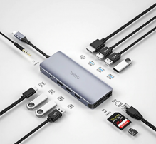 Адаптер WIWU Alpha 12in1 USB-C to USB-C+3xUSB3.0+3xUSB2.0+SD/Micro SD+HDMI+RJ45+3.5mm (Grey)