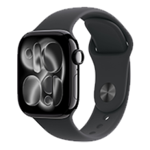 Apple Watch Series 11 GPS, 46mm Jet Black Aluminum Case with Black Sport Band - M/L (MEUX4) бу