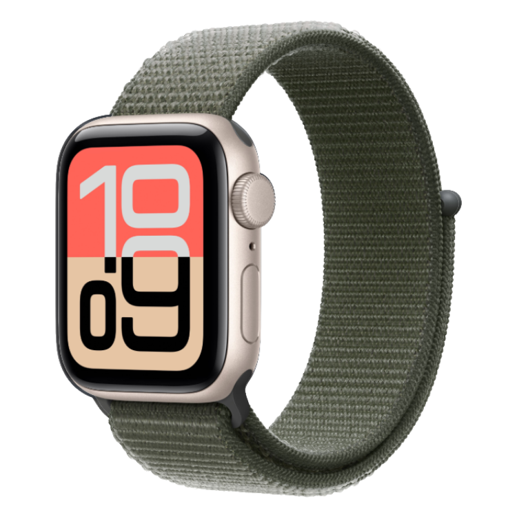 Apple Watch SE 3 GPS, 40mm Starlight Aluminum Case with Forest Sport Loop